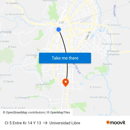 Cl 5 Entre Kr 14 Y 13 to Universidad Libre map
