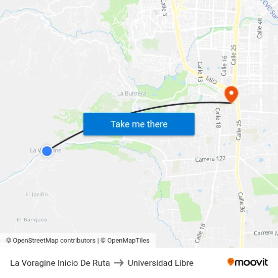 La Voragine Inicio De Ruta to Universidad Libre map