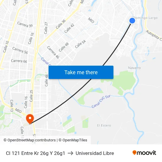 Cl 121 Entre Kr 26g Y 26g1 to Universidad Libre map
