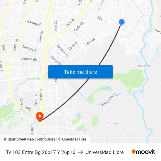Tv 103 Entre Dg 26p17 Y 26p16 to Universidad Libre map