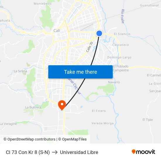 Cl 73 Con Kr 8 (S-N) to Universidad Libre map