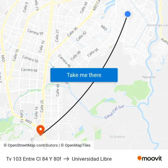 Tv 103 Entre Cl 84 Y 80f to Universidad Libre map