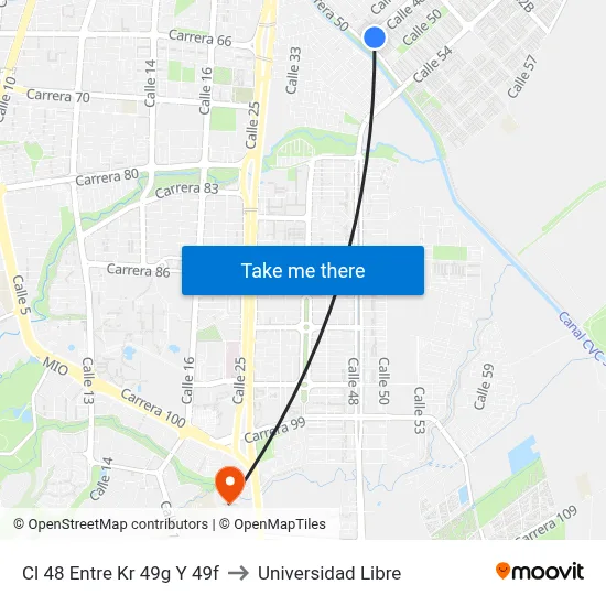 Cl 48 Entre Kr 49g Y 49f to Universidad Libre map