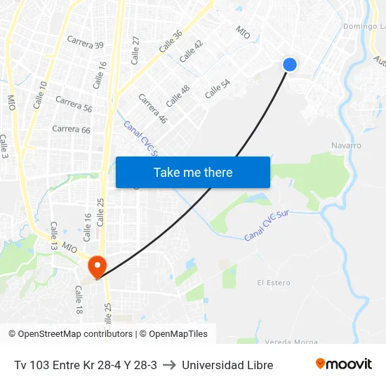 Tv 103 Entre Kr 28-4 Y 28-3 to Universidad Libre map