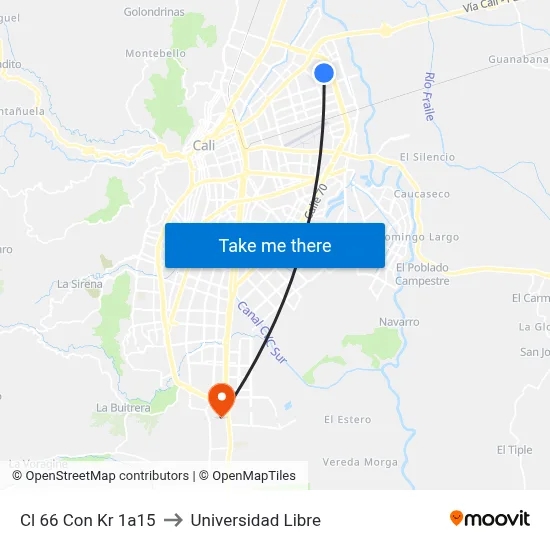 Cl 66 Con Kr 1a15 to Universidad Libre map