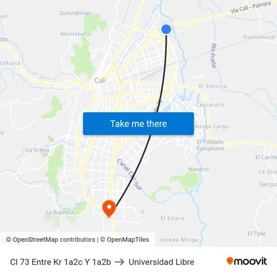 Cl 73 Entre Kr 1a2c Y 1a2b to Universidad Libre map