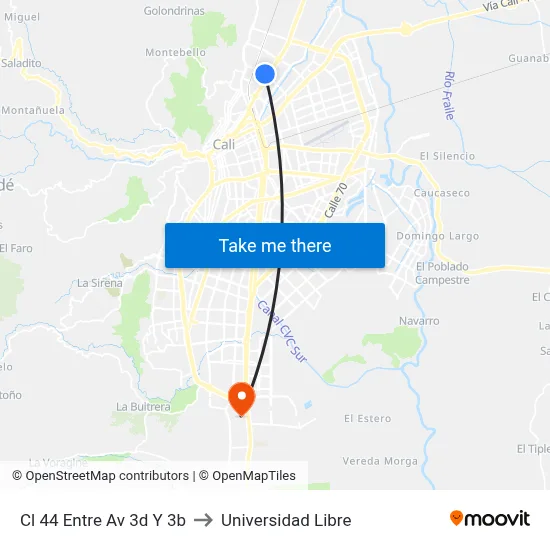 Cl 44 Entre Av 3d Y 3b to Universidad Libre map