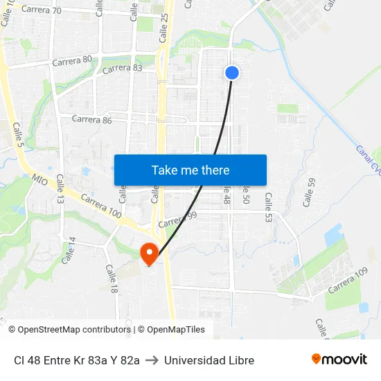 Cl 48 Entre Kr 83a Y 82a to Universidad Libre map