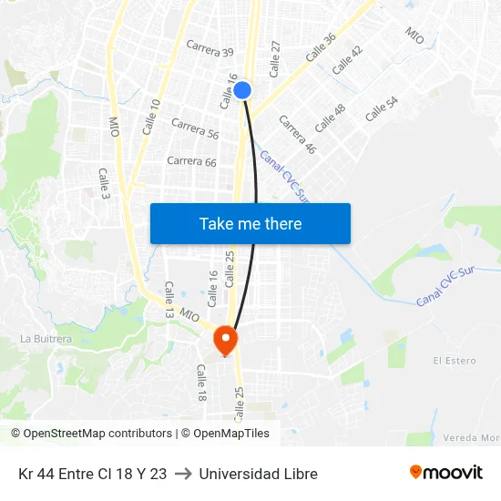 Kr 44 Entre Cl 18 Y 23 to Universidad Libre map