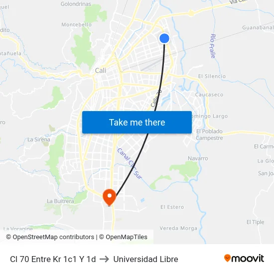 Cl 70 Entre Kr 1c1 Y 1d to Universidad Libre map
