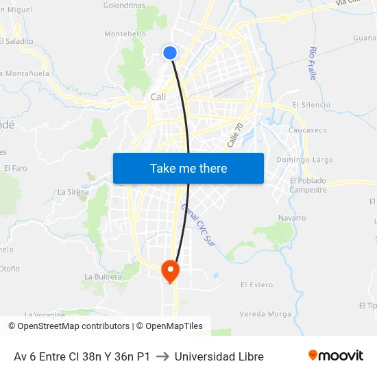 Av 6 Entre Cl 38n Y 36n P1 to Universidad Libre map