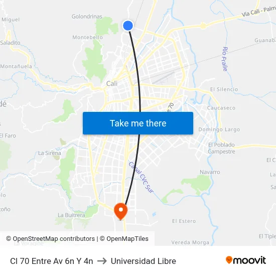 Cl 70 Entre Av 6n Y 4n to Universidad Libre map
