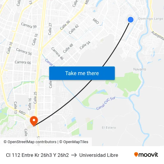 Cl 112 Entre Kr 26h3 Y 26h2 to Universidad Libre map