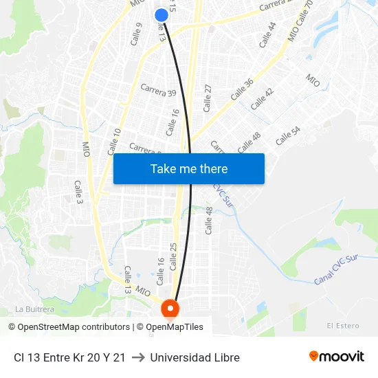 Cl 13 Entre Kr 20 Y 21 to Universidad Libre map