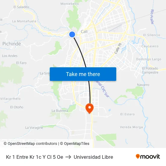 Kr 1 Entre Kr 1c Y Cl 5 Oe to Universidad Libre map
