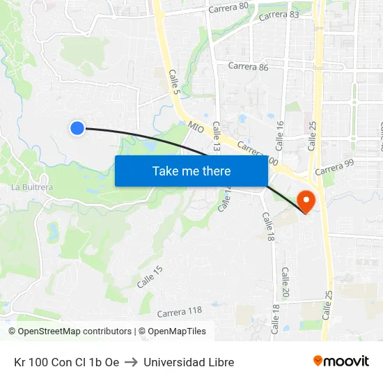 Kr 100 Con Cl 1b Oe to Universidad Libre map