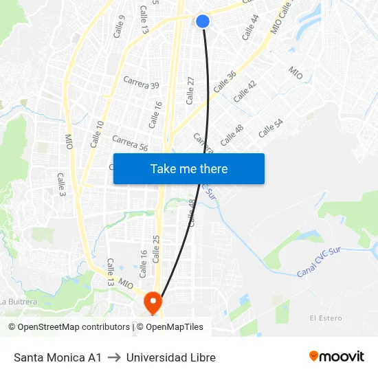 Santa Monica A1 to Universidad Libre map