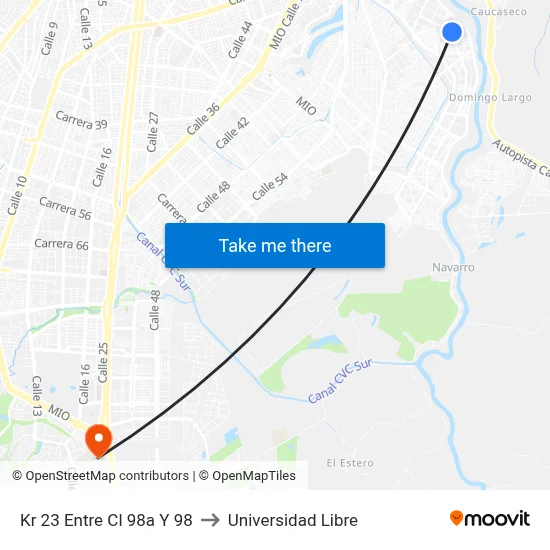 Kr 23 Entre Cl 98a Y 98 to Universidad Libre map