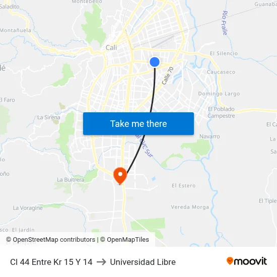 Cl 44 Entre Kr 15 Y 14 to Universidad Libre map