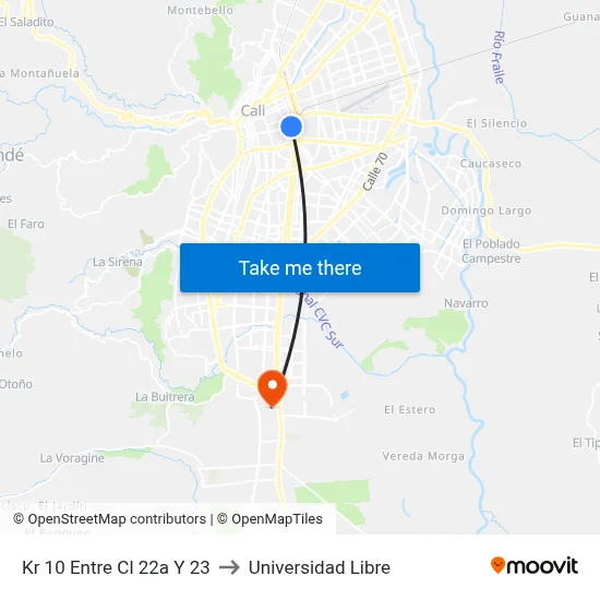 Kr 10 Entre Cl 22a Y 23 to Universidad Libre map