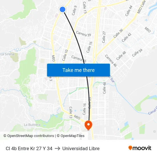 Cl 4b Entre Kr 27 Y 34 to Universidad Libre map