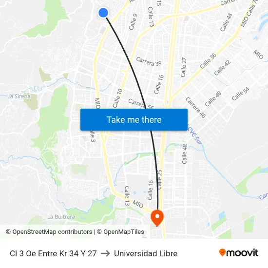 Cl 3 Oe Entre Kr 34 Y 27 to Universidad Libre map