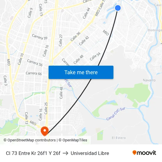 Cl 73 Entre Kr 26f1 Y 26f to Universidad Libre map