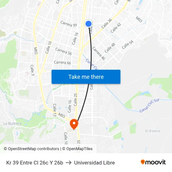 Kr 39 Entre Cl 26c Y 26b to Universidad Libre map