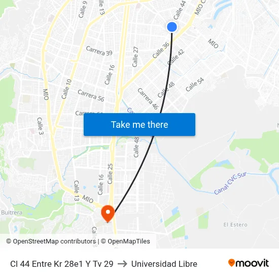 Cl 44 Entre Kr 28e1 Y Tv 29 to Universidad Libre map