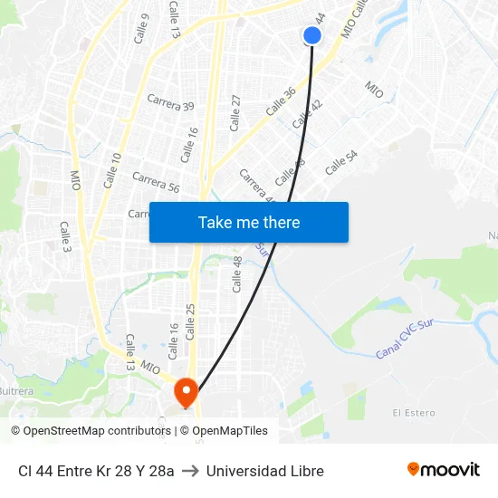 Cl 44 Entre Kr 28 Y 28a to Universidad Libre map