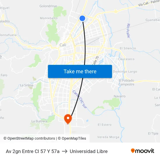 Av 2gn Entre Cl 57 Y 57a to Universidad Libre map