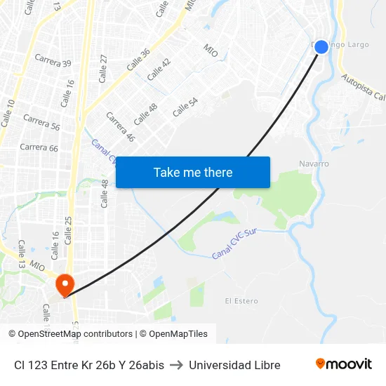 Cl 123 Entre Kr 26b Y 26abis to Universidad Libre map
