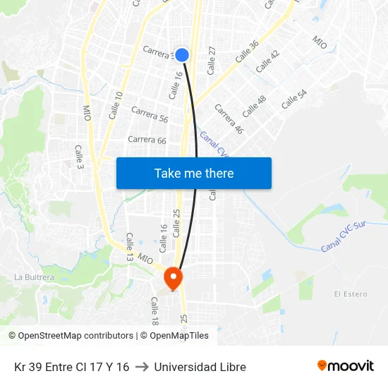 Kr 39 Entre Cl 17 Y 16 to Universidad Libre map