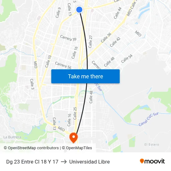 Dg 23 Entre Cl 18 Y 17 to Universidad Libre map