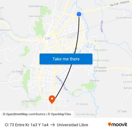 Cl 73 Entre Kr 1a3 Y 1a4 to Universidad Libre map