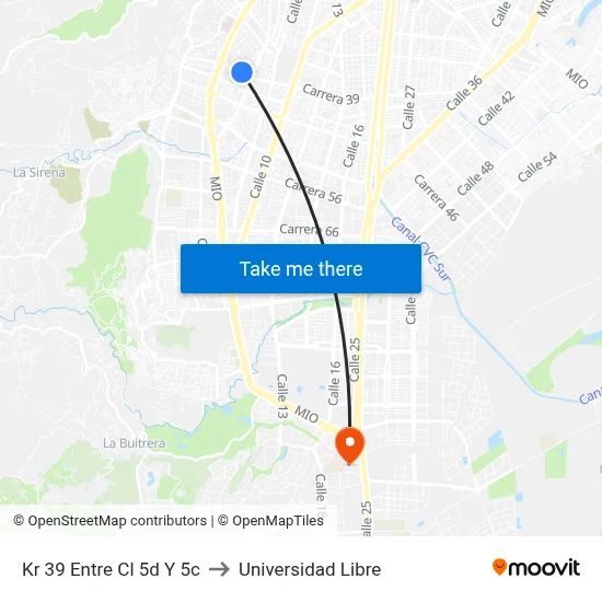 Kr 39 Entre Cl 5d Y 5c to Universidad Libre map