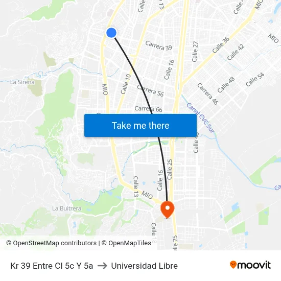 Kr 39 Entre Cl 5c Y 5a to Universidad Libre map