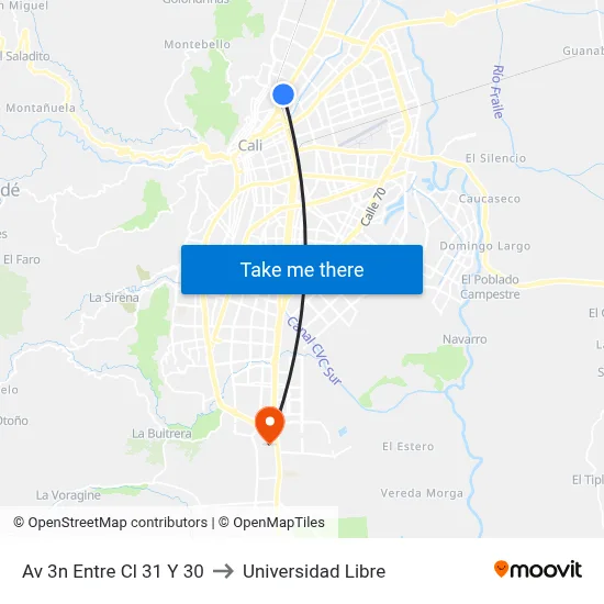Av 3n Entre Cl 31 Y 30 to Universidad Libre map