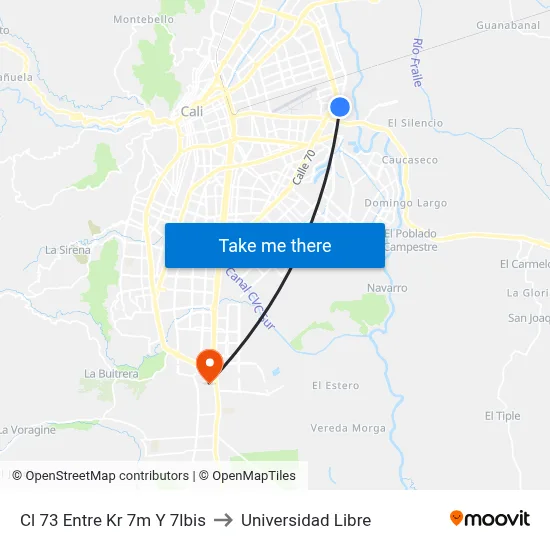 Cl 73 Entre Kr 7m Y 7lbis to Universidad Libre map