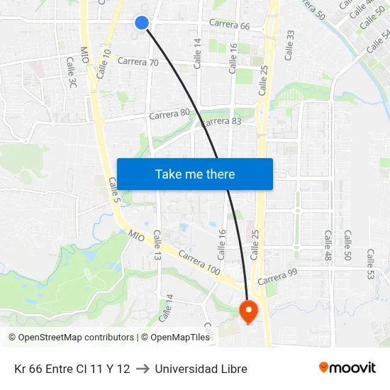 Kr 66 Entre Cl 11 Y 12 to Universidad Libre map