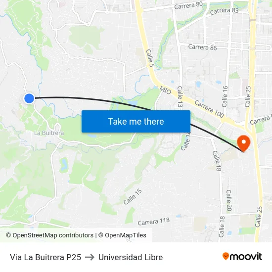Via La Buitrera P25 to Universidad Libre map