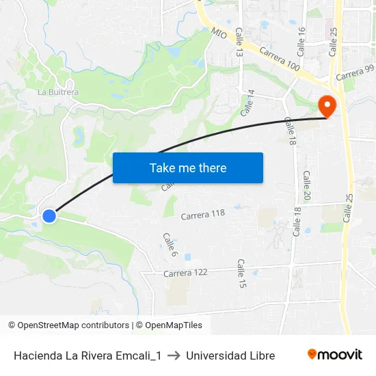 Hacienda La Rivera Emcali_1 to Universidad Libre map