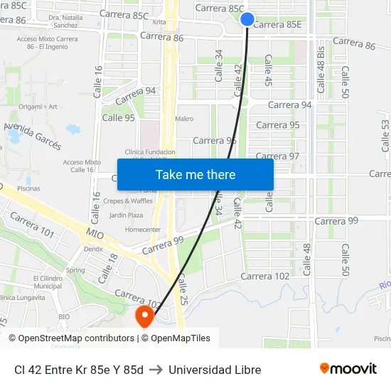 Cl 42 Entre Kr 85e Y 85d to Universidad Libre map