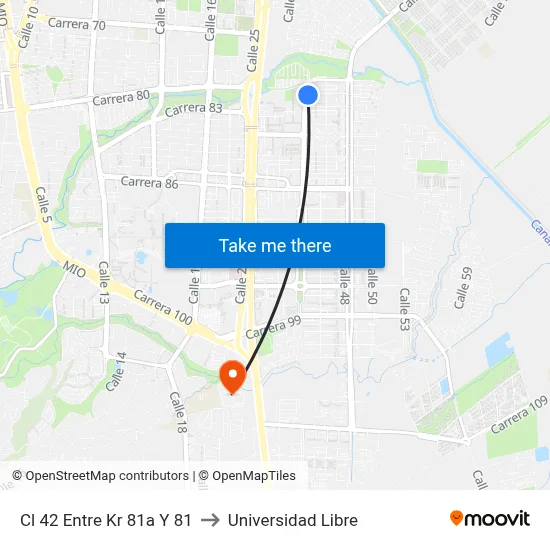 Cl 42 Entre Kr 81a Y 81 to Universidad Libre map