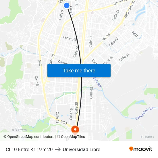 Cl 10 Entre Kr 19 Y 20 to Universidad Libre map