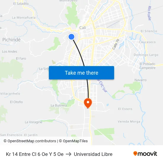 Kr 14 Entre Cl 6 Oe Y 5 Oe to Universidad Libre map