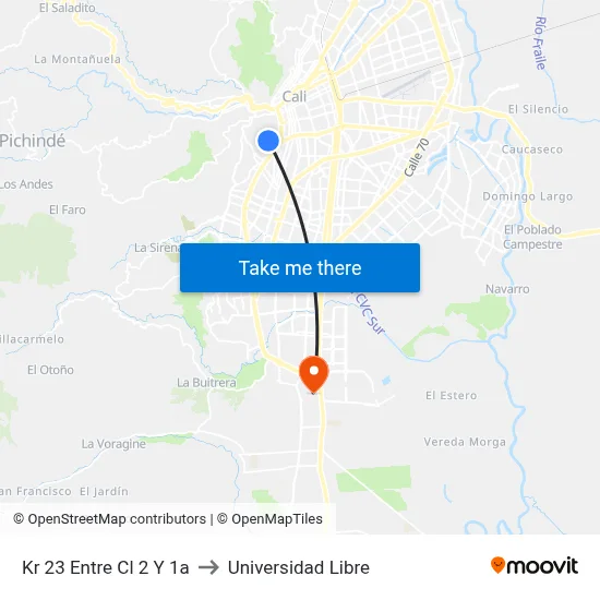Kr 23 Entre Cl 2 Y 1a to Universidad Libre map
