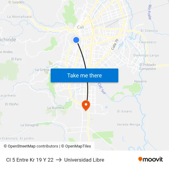 Cl 5 Entre Kr 19 Y 22 to Universidad Libre map