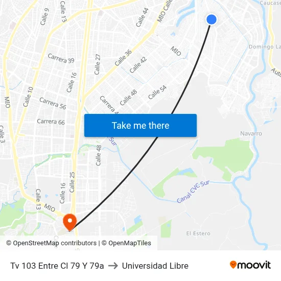 Tv 103 Entre Cl 79 Y 79a to Universidad Libre map