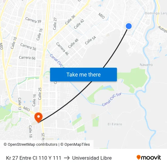 Kr 27 Entre Cl 110 Y 111 to Universidad Libre map